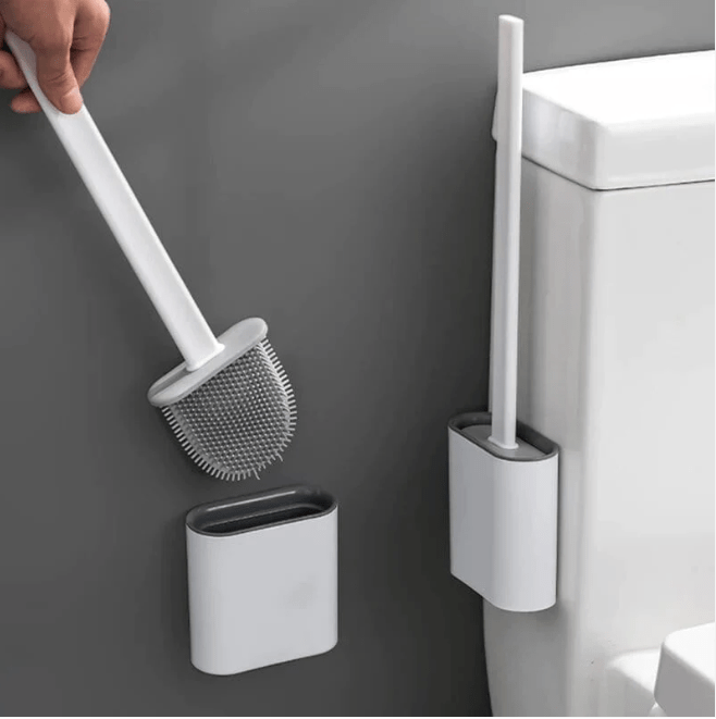 Brosse WC en Silicone avec Manche Longue & Patch Mural