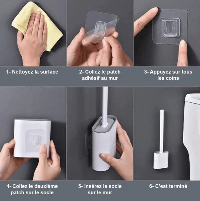 Brosse WC en Silicone avec Manche Longue & Patch Mural
