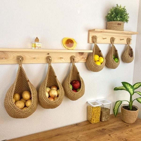 Panier Suspendu Élégant Fait Main pour Légumes et Fruits